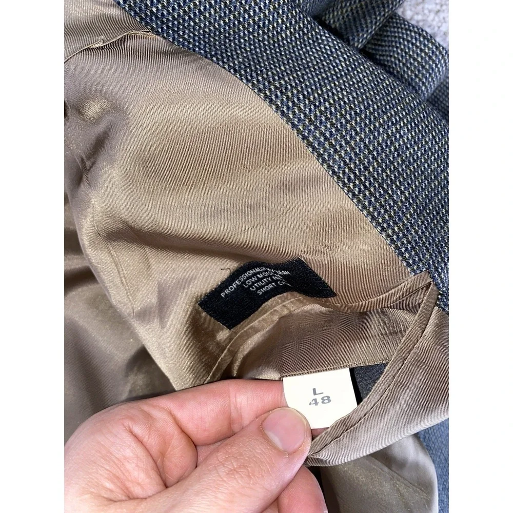 Jos A Bank Blazer 48L Houndstooth Plaid Gray‎ Wool/Cashmere Blend Preppy Read